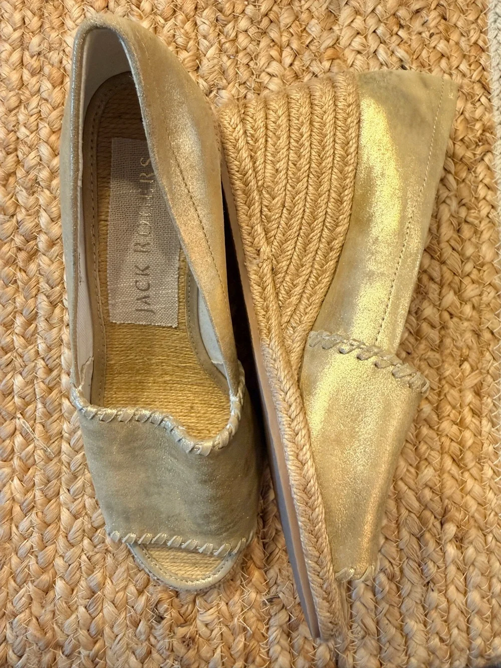 New Jack Rogers Palmer Women's Metallic Gold Espadrille Wedges Size 6